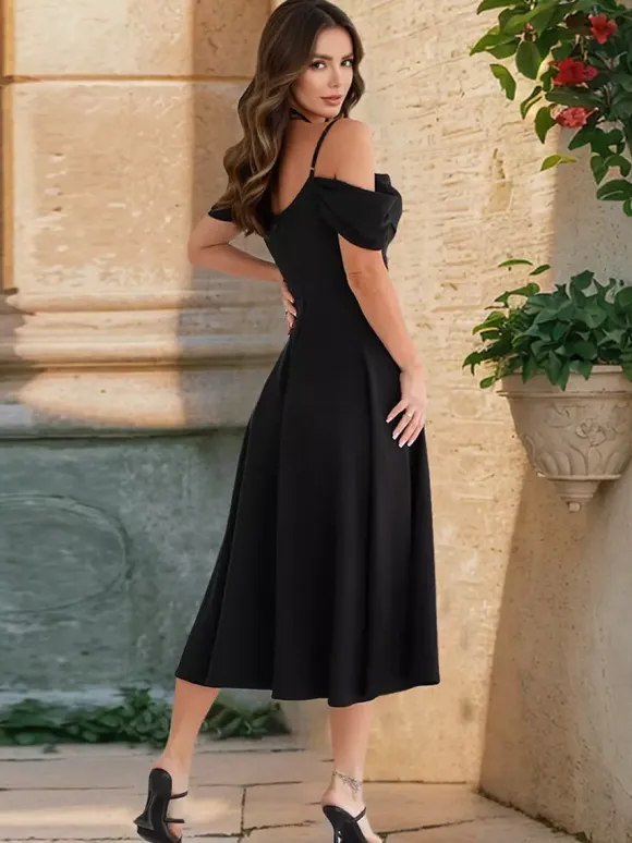 Midi Slip Dress With Off-Shoulder And A-line Silhouette For Summer Party 2026