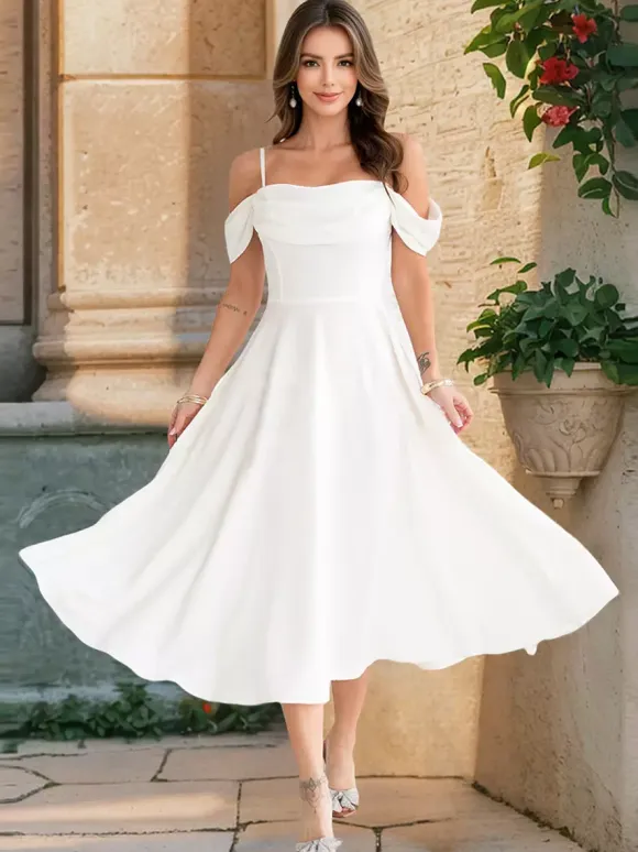 Midi Slip Dress With Off-Shoulder And A-line Silhouette For Summer Party 2026