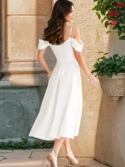 Midi Slip Dress With Off-Shoulder And A-line Silhouette For Summer Party 2026