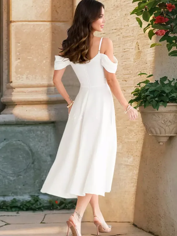 Midi Slip Dress With Off-Shoulder And A-line Silhouette For Summer Party 2026