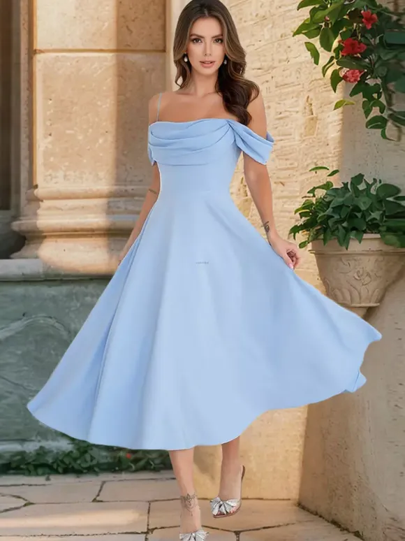 Midi Slip Dress With Off-Shoulder And A-line Silhouette For Summer Party 2026