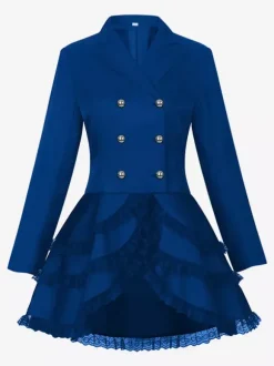 Mid-Length Punk Women Gothic Jacquard Double-Breasted Suit Black Swallowtail Coat European American