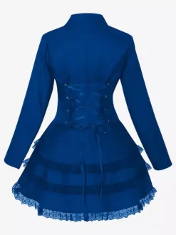 Mid-Length Punk Women Gothic Jacquard Double-Breasted Suit Black Swallowtail Coat European American