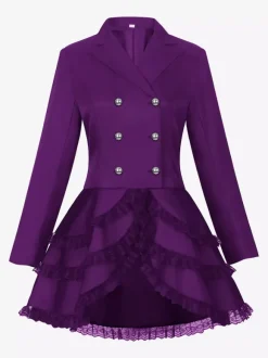Mid-Length Punk Women Gothic Jacquard Double-Breasted Suit Black Swallowtail Coat European American