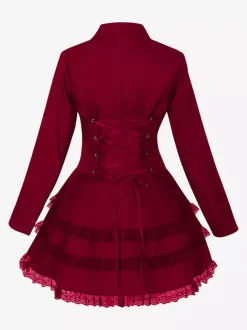 Mid-Length Punk Women Gothic Jacquard Double-Breasted Suit Black Swallowtail Coat European American