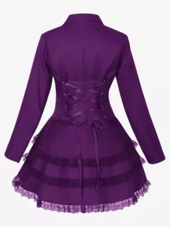 Mid-Length Punk Women Gothic Jacquard Double-Breasted Suit Black Swallowtail Coat European American