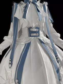 Military Lolita Uniform Set Long Sleeve Shirt And Corset Skirt Two-Piece Set White Blue Prince Knight Style Lolita Costume