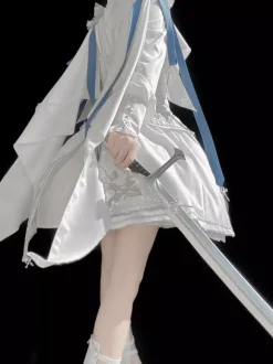 Military Lolita Uniform Set Long Sleeve Shirt And Corset Skirt Two-Piece Set White Blue Prince Knight Style Lolita Costume
