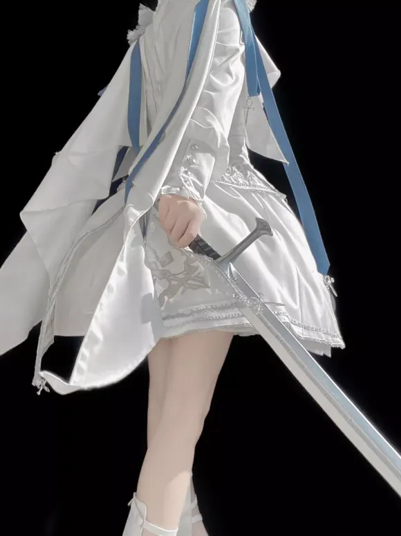 Military Lolita Uniform Set Long Sleeve Shirt And Corset Skirt Two-Piece Set White Blue Prince Knight Style Lolita Costume