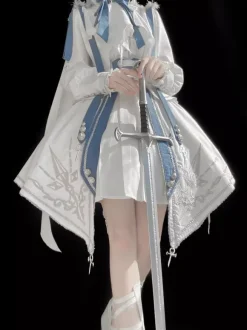 Military Lolita Uniform Set Long Sleeve Shirt And Corset Skirt Two-Piece Set White Blue Prince Knight Style Lolita Costume