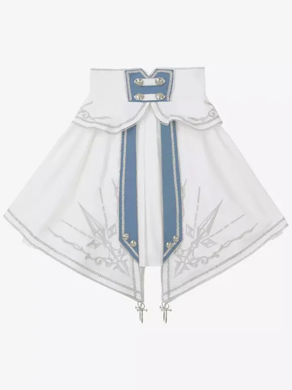 Military Lolita Uniform Set Long Sleeve Shirt And Corset Skirt Two-Piece Set White Blue Prince Knight Style Lolita Costume