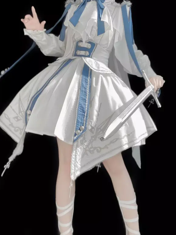 Military Lolita Uniform Set Long Sleeve Shirt And Corset Skirt Two-Piece Set White Blue Prince Knight Style Lolita Costume
