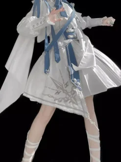Military Lolita Uniform Set Long Sleeve Shirt And Corset Skirt Two-Piece Set White Blue Prince Knight Style Lolita Costume