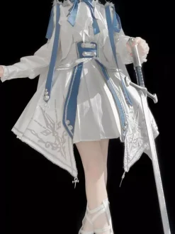 Military Lolita Uniform Set Long Sleeve Shirt And Corset Skirt Two-Piece Set White Blue Prince Knight Style Lolita Costume