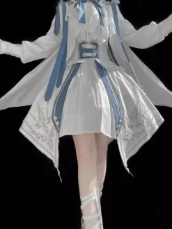 Military Lolita Uniform Set Long Sleeve Shirt And Corset Skirt Two-Piece Set White Blue Prince Knight Style Lolita Costume