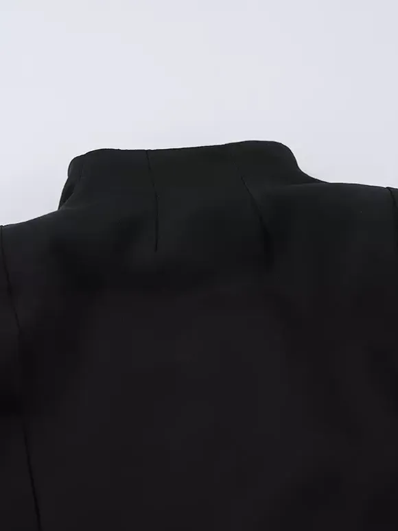 Military Blazer Skirt Set For Women Chic Two Piece Outfit - Black Vintage Stand Collar Slim Fit - Spring Party Wear 2026