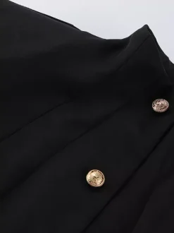 Military Blazer Skirt Set For Women Chic Two Piece Outfit - Black Vintage Stand Collar Slim Fit - Spring Party Wear 2026
