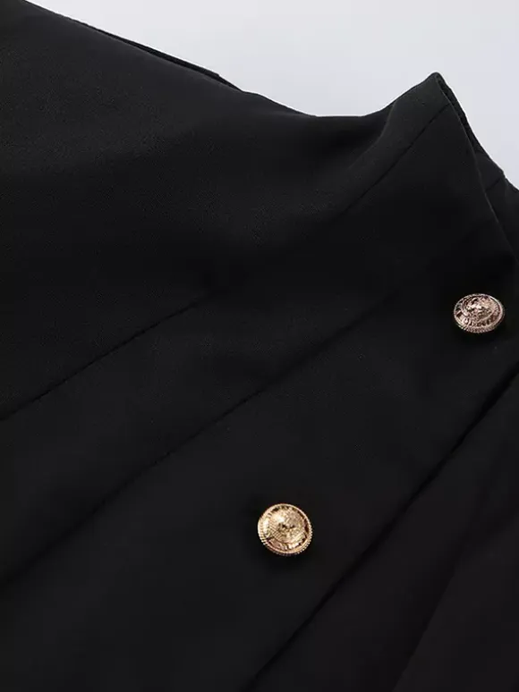 Military Blazer Skirt Set For Women Chic Two Piece Outfit - Black Vintage Stand Collar Slim Fit - Spring Party Wear 2026