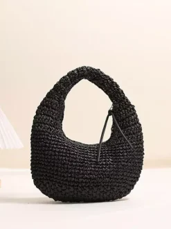 Mini Crescent Raffia Straw Underarm Bag Hollow Woven Hobo Handbag Summer Beach Vacation Shoulder Purse