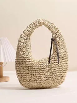 Mini Crescent Raffia Straw Underarm Bag Hollow Woven Hobo Handbag Summer Beach Vacation Shoulder Purse