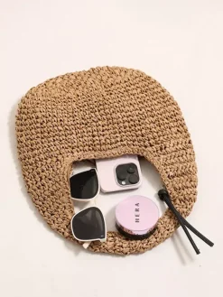 Mini Crescent Raffia Straw Underarm Bag Hollow Woven Hobo Handbag Summer Beach Vacation Shoulder Purse