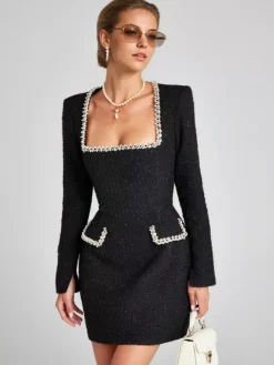 Mini Dress U-Neck Long Sleeves Semi-Formal Birthday Party Dress For Women 2026