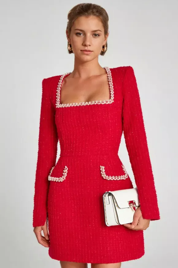 Mini Dress U-Neck Long Sleeves Semi-Formal Birthday Party Dress For Women 2026