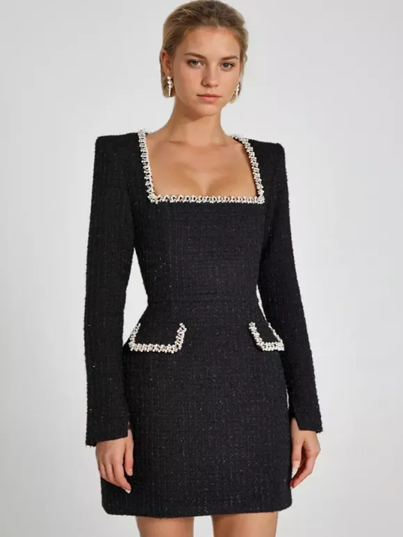 Mini Dress U-Neck Long Sleeves Semi-Formal Birthday Party Dress For Women 2026