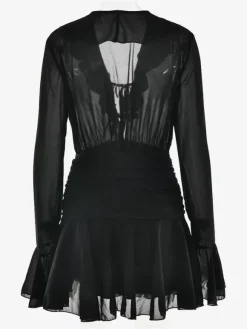 Mini Dress With Tie Front V-neck Long Sleeve Ruched Waist Skater Dress For Women 2026