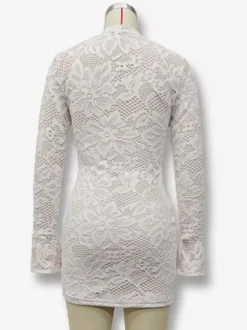 Mini Lace Dress With Cutout Long Sleeve High Neck Sexy Bodycon Club Dress For Women 2026