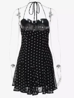 Mini Dresses For Woman Sleeveless Halter High Rise Waist Chic Black Backless Dress
