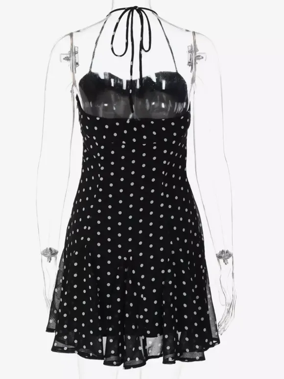 Mini Dresses For Woman Sleeveless Halter High Rise Waist Chic Black Backless Dress