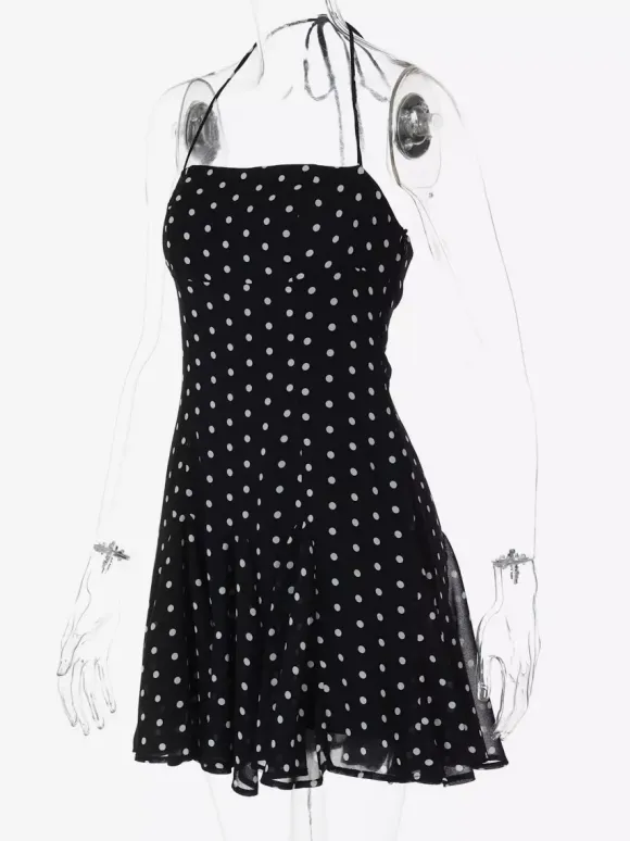 Mini Dresses For Woman Sleeveless Halter High Rise Waist Chic Black Backless Dress