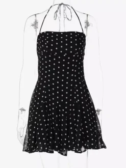 Mini Dresses For Woman Sleeveless Halter High Rise Waist Chic Black Backless Dress