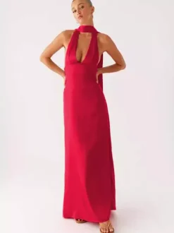 Minimalism Halter Neck Maxi Dress For Women - Elegant Backless Sleeveless Prom Gown With Scarf - Summer Formal Evening 2026
