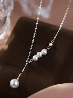 Minimalist Lariat Pearl Choker Small Front Beads Long Single Pearl Drop Neck Jewelry