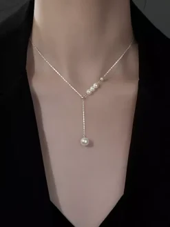 Minimalist Lariat Pearl Choker Small Front Beads Long Single Pearl Drop Neck Jewelry