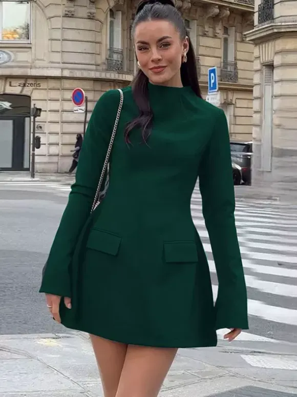 Minimalist Long Sleeve Mini Bodycon Dress For Women 2026