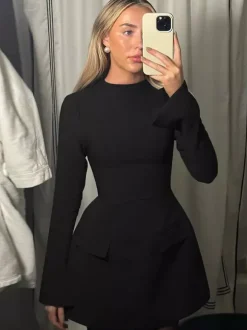 Minimalist Long Sleeve Mini Bodycon Dress For Women 2026