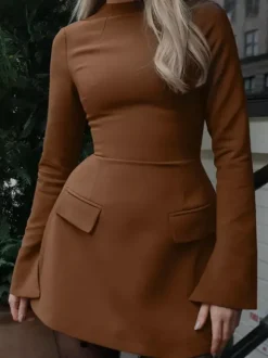Minimalist Long Sleeve Mini Bodycon Dress For Women 2026