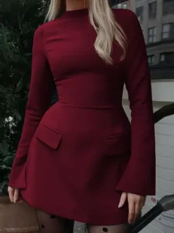 Minimalist Long Sleeve Mini Bodycon Dress For Women 2026