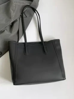 Minimalist Color Block Large Capacity Leather Tote Bag Daily Commute Shoulder Handbag