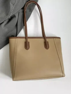 Minimalist Color Block Large Capacity Leather Tote Bag Daily Commute Shoulder Handbag