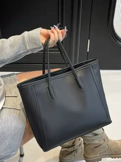 Minimalist Color Block Large Capacity Leather Tote Bag Daily Commute Shoulder Handbag