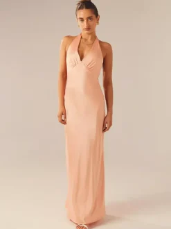Minimalist Halter Maxi Dress For Women - Deep V Neck Backless Sleevless Long Gown - Summer Cocktail Evening 2026