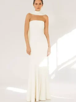 Minimalist Scarf Neck Strapless Dress For Women - Elegant Mermaid Maxi Gown - Spring Formal Evening Gala 2026