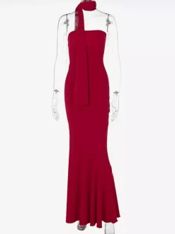 Minimalist Scarf Neck Strapless Dress For Women - Elegant Mermaid Maxi Gown - Spring Formal Evening Gala 2026