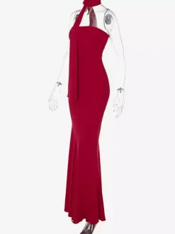 Minimalist Scarf Neck Strapless Dress For Women - Elegant Mermaid Maxi Gown - Spring Formal Evening Gala 2026