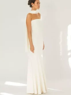 Minimalist Scarf Neck Strapless Dress For Women - Elegant Mermaid Maxi Gown - Spring Formal Evening Gala 2026