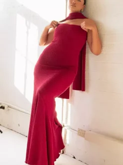 Minimalist Scarf Neck Strapless Dress For Women - Elegant Mermaid Maxi Gown - Spring Formal Evening Gala 2026